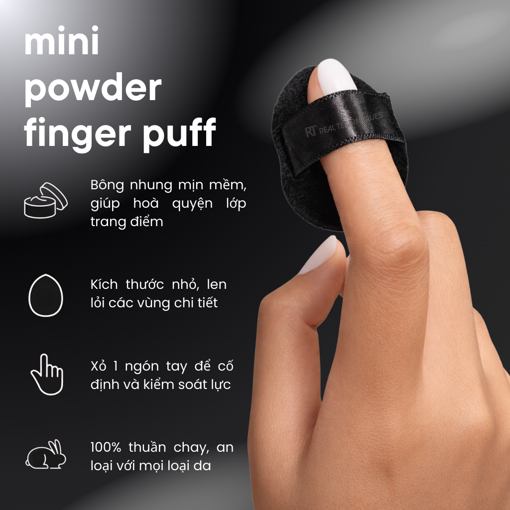 Mút đen nhỏ phủ phấn/má hồng màu đen RT Real Techniques Mini Powder Finger Puff RTMU04